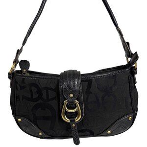 VTG Etienne Aigner Logo Jacquard Studded Pleather Trim Shoulder Bag Equestrian